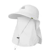 AONIJIE Wide Brim Sun Hat with Face Cover & Neck Flap for Men One Size C#white