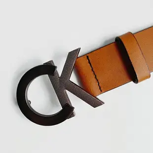 美國百分百【全新真品】Calvin Klein 皮革 皮帶 腰帶 配件 CK logo 駝色 36mm AU61