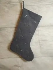New! Christmas Denim Look Beaded Snowflake Stocking Country Rustic Farmhouse