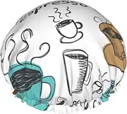 Delicious Coffee Print Various Activities Shower Cap Reusable Soft And Lightweight Bath Hair Cap Long Hair