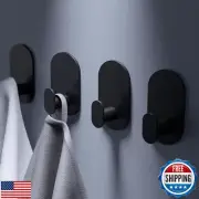 Black Self Adhesive Hooks - 4 Pack Heavy Duty Wall Hooks no Damage, Sticky Ho