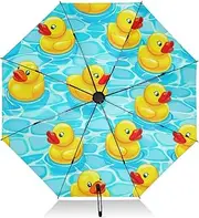 [RPLIFE] Umbrella, Auto Open Close Compact Umbrella for Travel Windproof, Compact Size for Backpacks/Handbags - for Travel, Cute Yellow Ducks Blue Pool