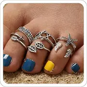 [Xeyau] Toe Rings for Women Boho Toe Rings Set Rhinestone Turquoise Toe Rings Vintage Band Punk Toe Rings Summer Beach Toe Open Rings Adjustable Foot Jewelry