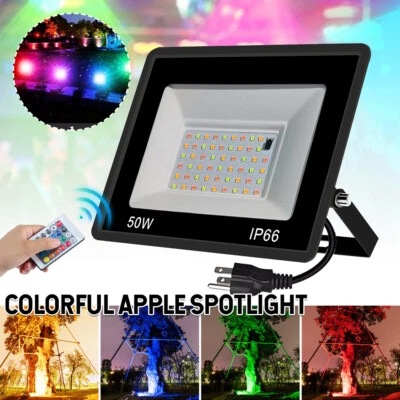 50W 100W RGB Color Changing LED Flood Light Outdoor Garden Pathway W/Remote USA