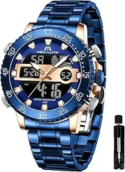 [MEGALITH] Watches for Men Military Digital: Tactical Stainless Steel Waterproof Big Face - Analog Sport Chronograph Heavy Duty Stopwatch