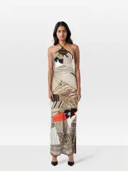 Patchwork Halter Neck Woven Maxi Dress