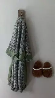 Dollhouse Miniatures Mens Robe Hanging on Hook With Pair Slippers 1:12 scale