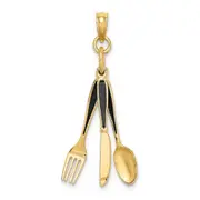 14k Yellow Gold 3-D Enamel Knife Fork Spoon Moveable Charm
