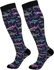 [AIXIWAWA] Sports Socks-Doodle Sharks 1 Pair for Women Men, Knee High Long Socks for Athletic Casual, Multicolor