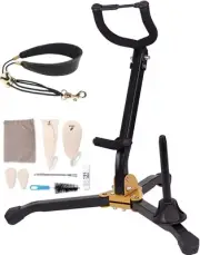 Folding Tenor Saxophone Stand Clarinet with Cleaning Black