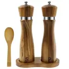 2 Pcs Portable Salt Pepper Mill Set Wooden Seasoning Shaker Salt Pepper Grinder