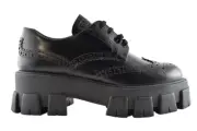 Prada Monolith Brogue Black Leather Platform Loafer Creeper Lace Up Flat 41.5