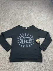 Obey Keith Haring Sweatshirt Medium Women Gray Graphic Long Sleeve Pullover NWT