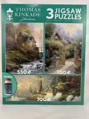 Thomas Kinkade Studio Jigsaw Puzzles with Glue Cottage Lighthouse Stone House