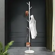 Furb Free Standing Metal Coat Rack, White Clothes Jacket Hat Bag Hanger Stand, Heavy Duty Marble Base, 167cm Tall, 7 Hooks