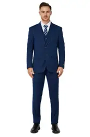 Men's Suit Pants Vest Blazer Light Blue Checker 3Pcs Slim Fit Notched Lapel 8703