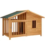 Large Dog House Kennel Crate Box Wooden Cabin Raised Cat Puppy Cage Pet House Shelter Outdoor Villa Porch Weatherproof Asphalt Roof Door Lock