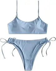 Summer Solid Color Bikini Set Women's Fashion High Waist Bikinis Push Up Padded Swimsuit Bandage Swimwear Female Beachwear