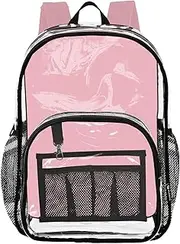 GuoChe Clear Backpack High School Light Pink Clear Bookbags For Adults Seethrough Heavy Duty Back Pack, Light Pink, 10.6" x 7" x 15.7", Art Deco