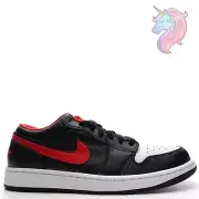 Mens Nike Air Jordan 1 Low Size 10.5 Black Fire Red White Sneaker 553558-063 New