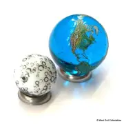 22mm Detailed Solid Glass Earth Globe and15mm Moon Marble - Cosmic World Planet