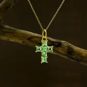 2.0 CT Princess Cut Natural Tsavorite Green Garnet Cross 14K Gold Cross Pendant