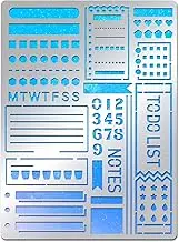 BENECREAT Stainless Steel Journal Planner Stencil with English Alphabet, Numbers, Circular Patterns, Reusable Stainless Steel Stencil Tool for Painting, Albums, Scrapbooking, 7.5x5.5inch