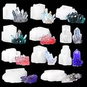 FineInno 11 PCS Crystal Cluster Molds Set Quartz Rock Silicone Resin Mould Crystal Column Icicle Iceberg Epoxy Resin Molds with Different Shapes for Making Epoxy Druzy Stone, Rocks, Gems