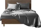 6 Pieces Dark Gray Satin Twin XL Sheet Set with 4 Pillowcases, 18'' Deep Fitted