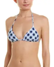Splendid Blue Plaid Reversible Triangle Bikini Top Size Medium 2430