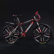 Mountain Folding Bike, 24" High Carbon Steel Frame Unisex Variable Speed Bicycle 21 Speed Shock Absorption Double Disc Brakes Off Road Bicycle,BlackRed