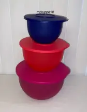 ✅Brand New Tupperware Impressions Classic Bowls Set Of Three~Pink,Red,Dark Blue*