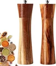 Salt and Pepper Grinders Set, 8 inch Acacia Wooden Salt and Pepper Mills Shakers Kit Ceramic Rotor with Strong Adjustable Coarseness