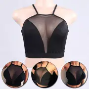 Sexy Women Tank Crop Bra Ladies See Through Mesh Sports T-shirt Bustier Vest Top