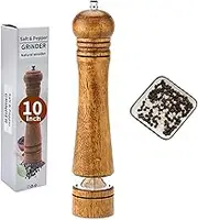 Wood Salt and Pepper Grinder, Manual Mills with Acrylic Window, Adjustable Ceramic Grinding(Oak-10 inch)