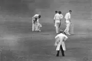 Australias Don Bradman receives a back massage from Englands Dic- Old Photo