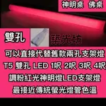 【築光坊】雙孔 1呎 2呎 3呎 4呎 T5LED 調色紅光 粉紅光 支架燈 神明燈 佛桌 可直接代替傳統T5燈座 雙孔