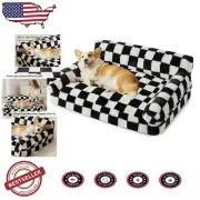 Soft Pet Couch for Medium Dogs & Cats - Washable, Non-Slip, Chic Black & White