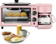 3 in 1 Breakfast Maker Station, Includes Coffee Maker, Non Stick Griddle, Toaster Oven, 1050W Multifunctional Breakfast Machine, 100 to 230° Temperature Control, for Apartments Kitchenettes(Pink)