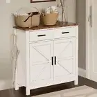 Farmhouse Storage Accent Cabinet Wooden Buffet Sideboard 2 Drawers 2 Door White