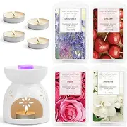 Wax Melts, Wax Melts Wax Cubes, Scented Wax Melts with Ceramic Wax Warmer, Wax Melt Warmer Kit, Rose, Lavender, Jasmine, Cherry (4 x 2.5oz)