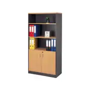 Mantone 2-Door High Bookcase Office Storage Cabinet - Select Beech/Ironstone