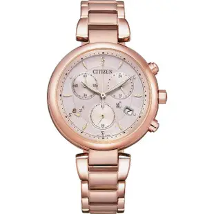 【CITIZEN 星辰】XC 浪漫粉紅金光動能碼表計時腕錶35.0mm(FB1452-66W)