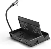 Skull & Co. SteamDock with Detachable USB Hub HDMI TV Adapter for Steam Deck, ROG Ally, Smartphone and MacBook- Black (with Extension Cable)