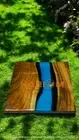 Square blue Epoxy Resin Center Coffee Table Natural Wooden Live Edge Home Decors