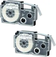 NineLeaf 2 Pack Black on Clear Tape Cassette Compatible XR12X XR-12X XR-12X2S XR12X2S Label Tape for KL-100 KL-120 KL-430 KL-1500 KL-2000 Label Maker (1/2" x 26ft,12mm x 8m)