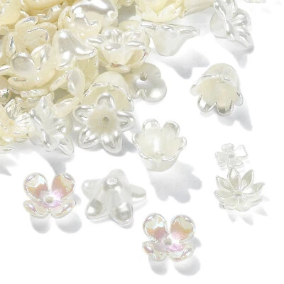 300x Plastic Pearl Rose Flower End Caps Bead for Bracelets Jewelry Making Craft
