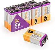 GP Batteries 9 Volt, PP3 - MN1604 – 6LR61 – 6LF22, 9V Extra Alkaline Batteries, Ideal for Toys/Remote Controls/Radio’s/Smoke Detectors | Pack of 8