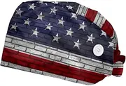[FVQL] 2PCS Nursing Caps Scrub Caps Women Scrub Hat, USA Flag Pattern