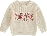 [Yoisdtxc] Baby Christmas Sweaters Baby Boy Girl First Christmas Outfit Long Sleeve Crewneck Embroidery Knit Sweatshirt Pullover